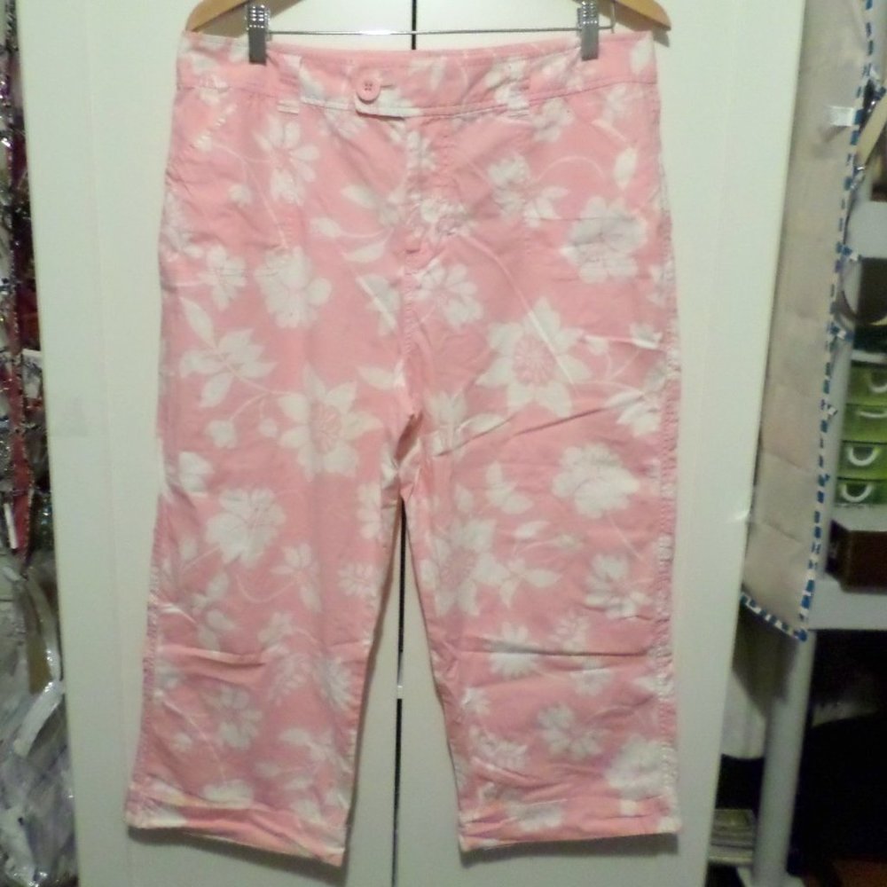 Khakis International Pink/White Floral Crop Pants Sz 14